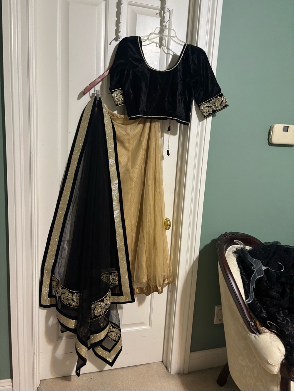 Black and Gold evening party Lehenga Choli Dupetta Set size large
